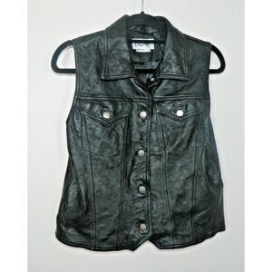 Bagatelle Vest‎ Womens Large Black Leather Biker Moto Sleeveless Buttons